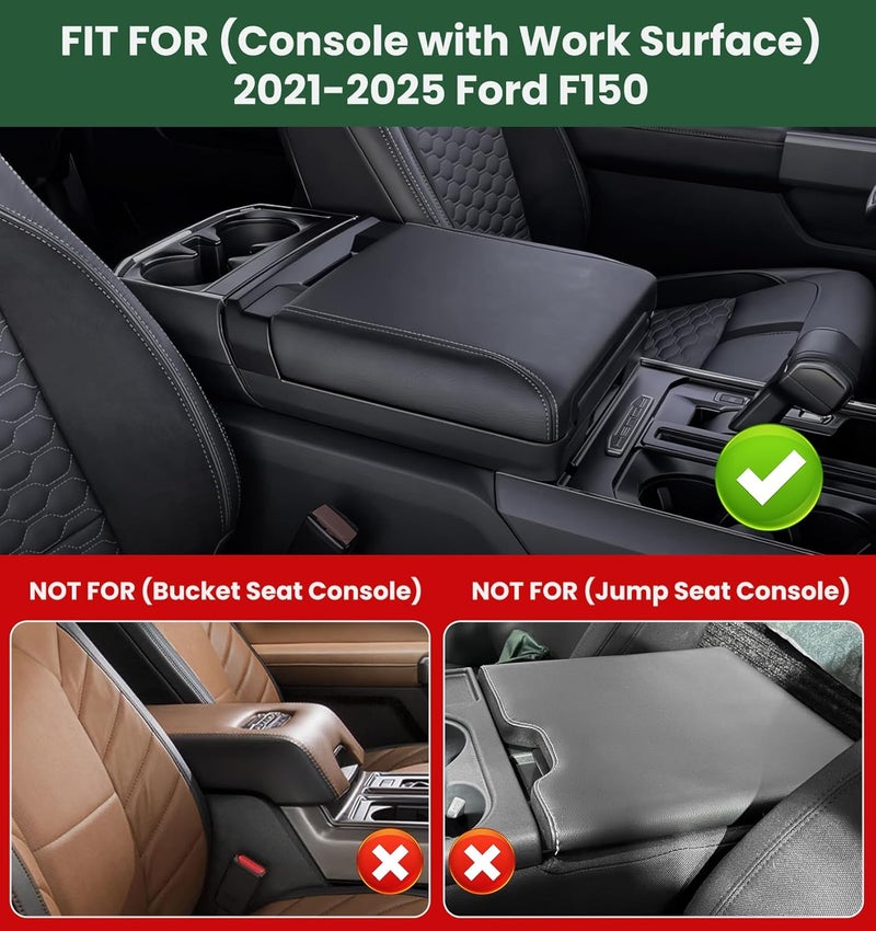 Sinvanho Center Console Cover for 2021-2025 Ford F150 Truck Interior Accessories, 2022-2025 F150 Lightning Armrest Middle Console Cover Anti-Scratch Protector Cushion Pad (Only for Work Surface Console) - Image 2